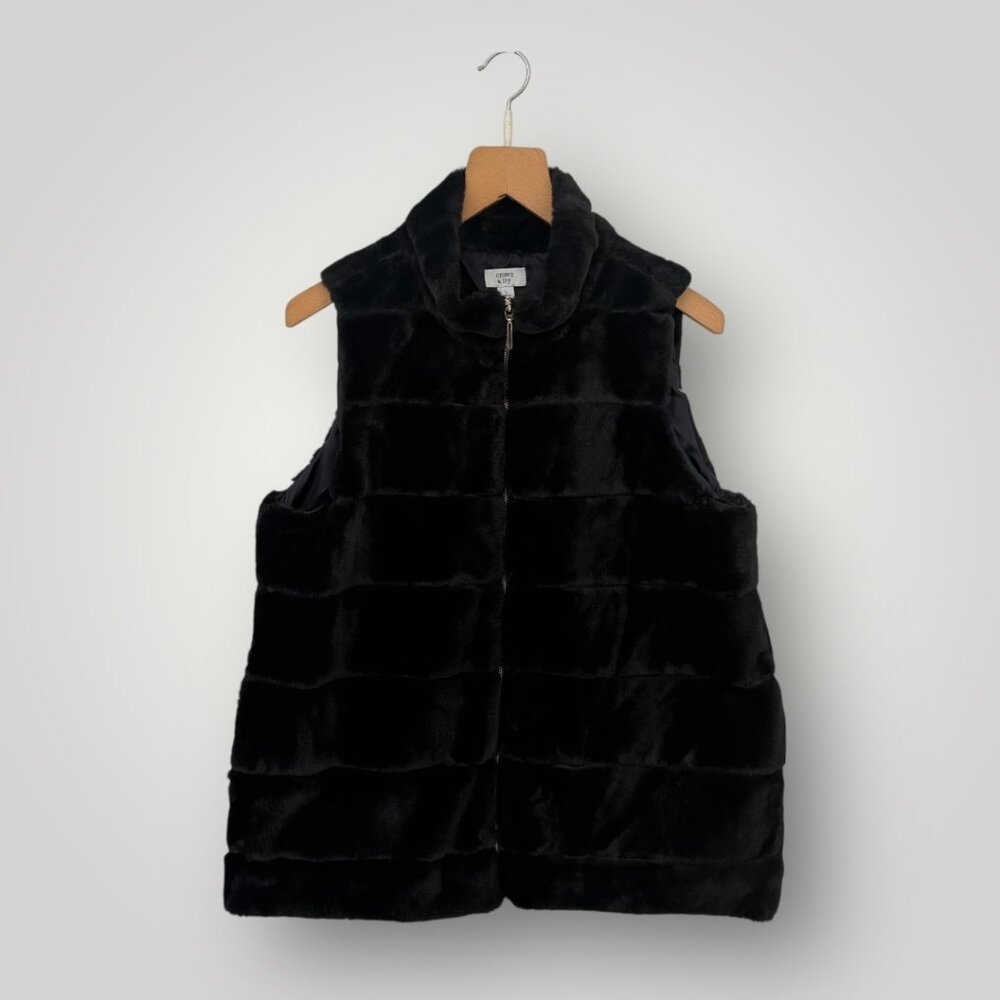 Crown & Ivy Faux Fur Gold Zipper Detail Vest Black Large